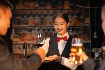 Group of female friends celebrating a holiday party, meeting, celebration, nightlife at a nightclub.