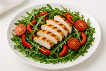 Healthy chicken and arugula salad with sweet red peppers