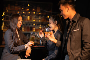 Group of female friends celebrating a holiday party, meeting, celebration, nightlife at a nightclub.