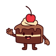 Smiling Chocolate Cake Character with Cherry Top