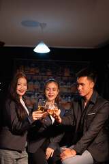 Group of female friends celebrating a holiday party, meeting, celebration, nightlife at a nightclub.