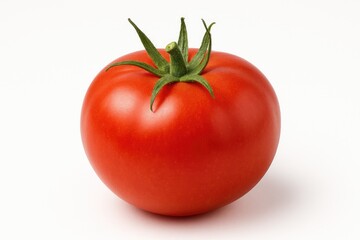 Detailed shot of a single tomato against a plain white backdrop
