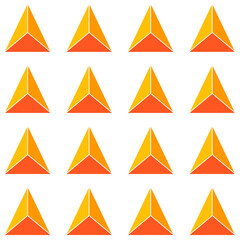A bright abstract seamless pattern of geometric pyramid shapes with yellow and orange gradients, creating a modern and dynamic design that is perfect for backgrounds, textures or graphic elements.