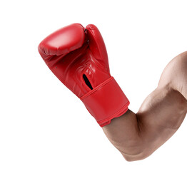 Arm extended wearing red boxing glove on transparent background png