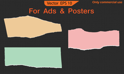 Paper with text space. Vector illustration of a torn paper. Set of vector banners. Set of vector banners. Paper Scraps Set. Torn and Ripped Notebook Page Pieces with Grainy Paper Strips. EPS 10 Ve