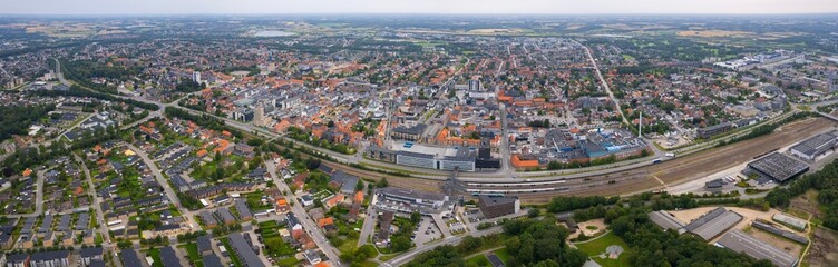 An arial view from the old town in the city Herning in Denmark on a sunny day in spring