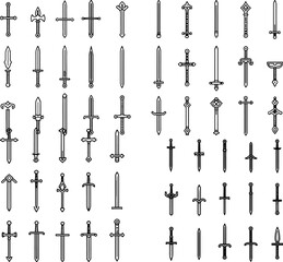 Obraz premium sword icons weapon blade sword design knight sword fight medieval armor sword symbol sword hilt sharp combat warrior fencing sword fight icon sword and shield knight's sword military