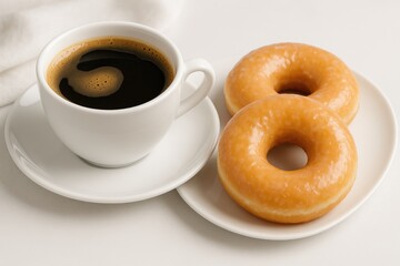 Sweet glazed donuts and coffee for a light breakfast