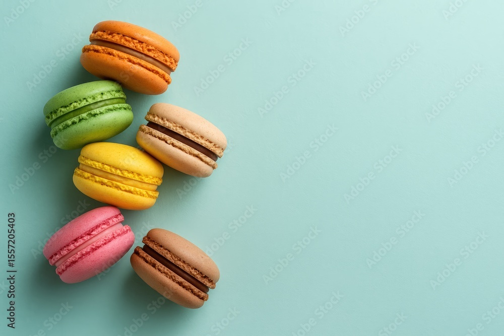 Poster vibrant macaroon assortment on a colorful backdrop with ample space for text