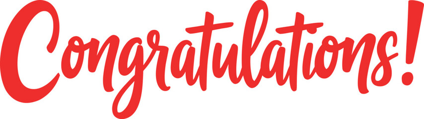 Red script text congratulations message isolated on white background