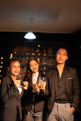 Group of female friends celebrating a holiday party, meeting, celebration, nightlife at a nightclub.