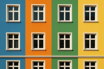 Fototapeta premium Vibrant structure featuring window designs and architectural elements