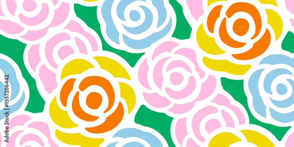 Poster floral harmony: a delightful repeating pattern features vibrantly colored roses in full bloom, creat