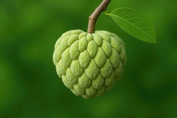 Cream-colored custard apple on a vibrant green backdrop