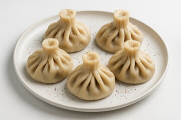 Obraz na płótnie Canvas Plate featuring five spicy, flavorful khinkali with enticing aroma