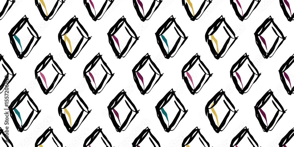 Poster seamless diamond pattern: a hand-drawn geometric pattern featuring diamonds, rendered in a minimalis