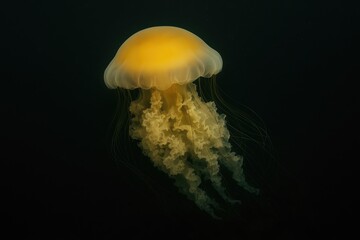 Glow-in-the-dark egg yolk jellyfish drifting through murky waters