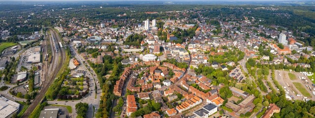 An arial view from the old town in the city Itzehoe in Germany on a sunny day in spring