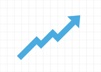blue arrow business graph pointing up represent profit with grid background