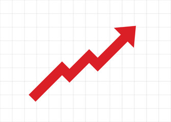 red arrow business graph pointing up represent profit with grid background