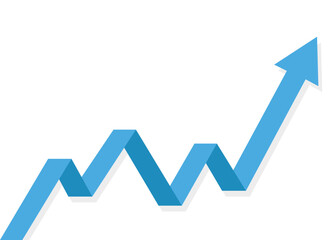 blue stock market arrow business graph growing pointing up on economic chart icon trending upwards financial board rises in transparant background