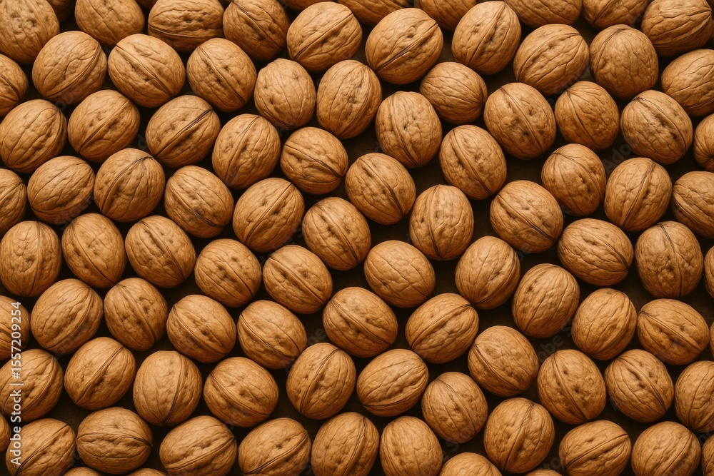 Aufkleber vibrant display of fresh walnuts with open shells at a marketplace