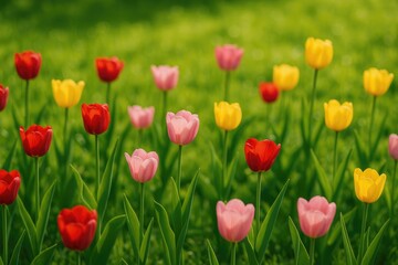 Obraz premium Vibrant tulips blooming in a lush garden