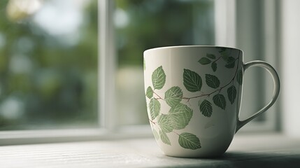 Obraz premium Floral Mug on Wooden Table