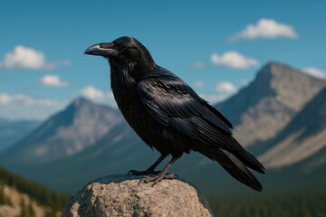 Obraz premium A crow perched atop a stone