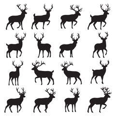 Deer Silhouette Vector on White Background – Minimalist Wildlife Design-deer silhouette, deer vector, deer head silhouette, wild animal silhouette, minimalist deer, stag silhouette, deer antlers.