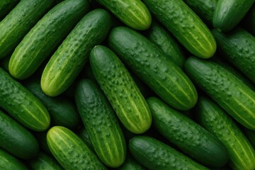 Detailed shot of vibrant green cucumbers showcasing diverse skin textures and colors, ideal for food, farming, or wellness applications.