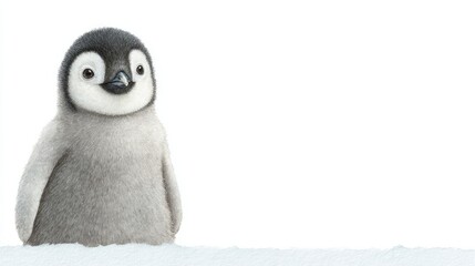 Adorable penguin chick exploring snowy expanse, embodying gentle Antarctic curiosity, World Penguin Day, and whimsical winter wonderland vibes