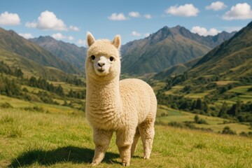 Fototapeta premium Adorable Alpaca in Mountainous Regions