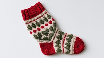 Cozy Nordic knit stocking, yuletide holly patterns, winter warmth, whimsical knitting nostalgia, perfect for St Knut's Day