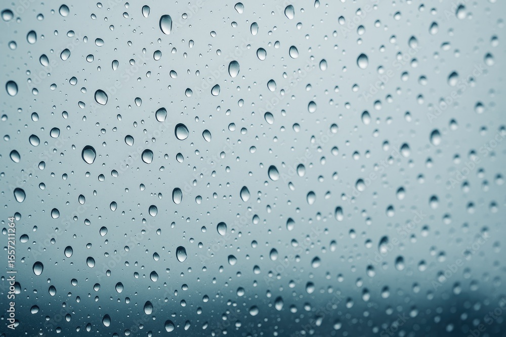 Poster detailed view of raindrops on a window during the rainy season with intricate patterns and backgroun