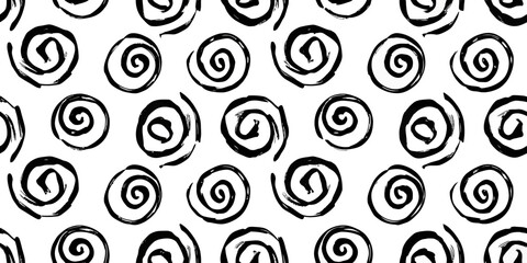 Whirl Pattern: A striking design of spiraling, hand-drawn forms, this image presents a repeating pattern of ink-black swirls on a clean backdrop.