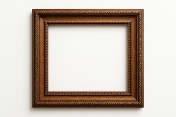 Empty wooden picture frame on a plain white background
