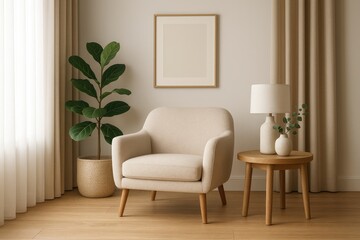 Stylish living room interior featuring a cozy armchair