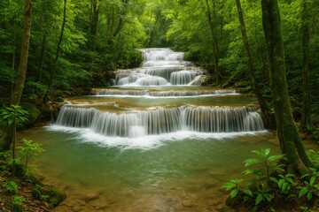 Obraz premium Hidden Cascade in the Heart of a Dense Jungle