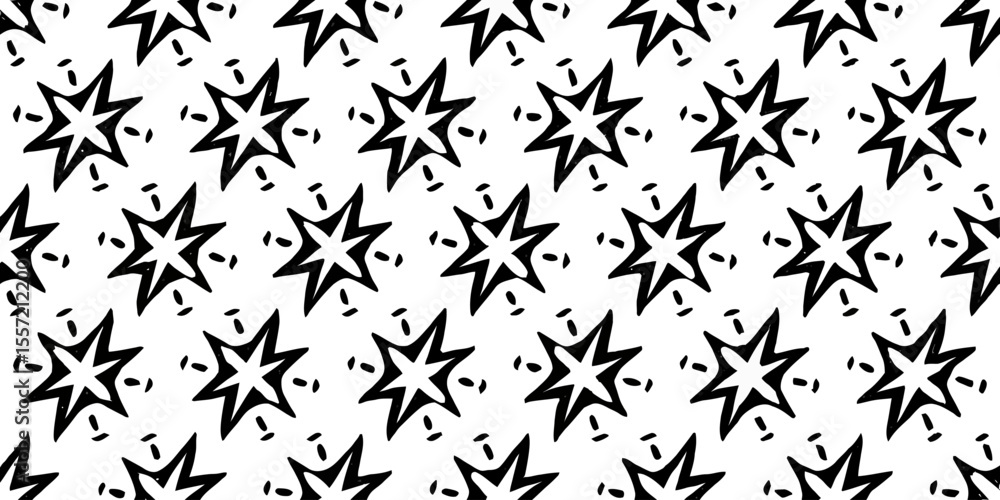 Poster geometric star pattern: an abstract, repeating pattern of star-like shapes in black, offering a mode