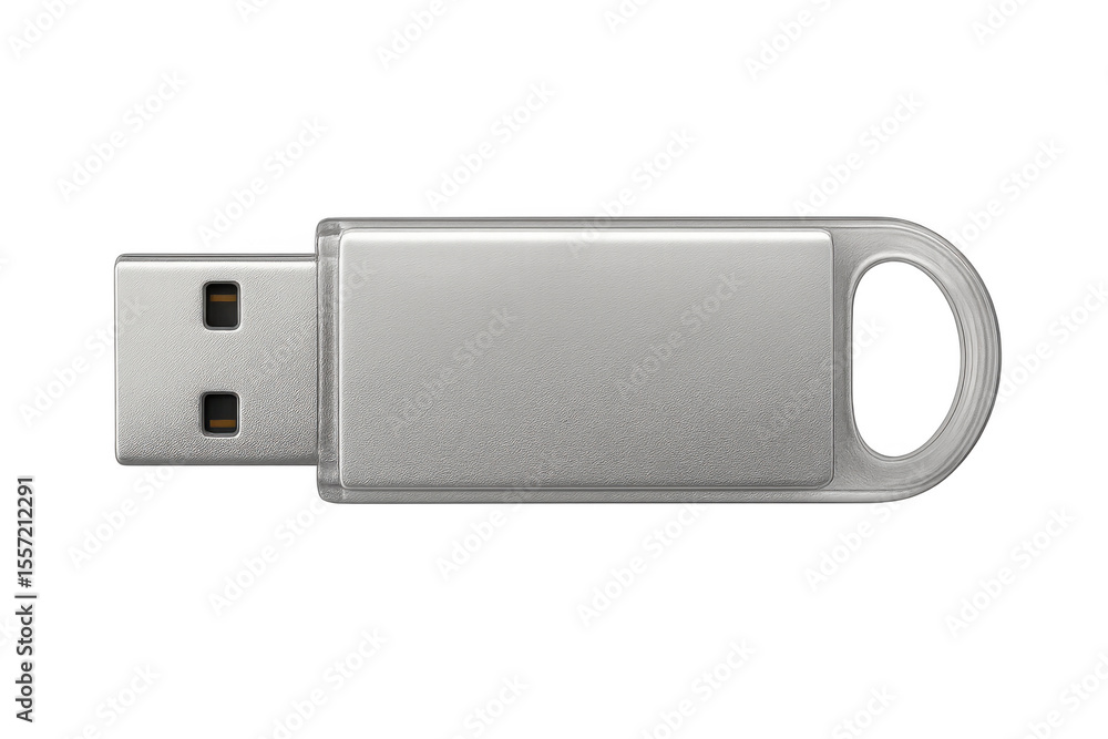 Poster silver usb flash drive gleaming against transparent backdrop, representing digital storage and data 