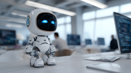 Futuristic Robot in a Tech Office