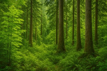 Fototapeta premium Lush greenery amidst woodland scenery in a North American region