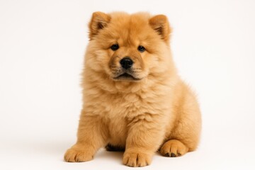 Fototapeta premium Adorable fluffy Chow-Chow breed on a plain white backdrop