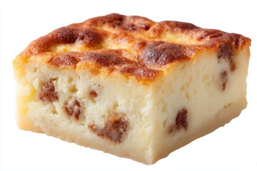 Moist, golden-brown cottage cheese casserole with caramelized raisins, exuding cozy winter solstice warmth and Slavic-style comfort food nostalgia