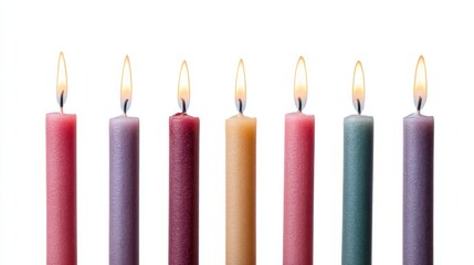 Seven vibrant candles flicker in harmony, embodying Kwanzaa's seven principles and Shabbat's serene glow with colorful unity