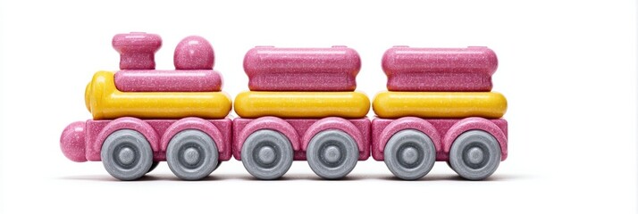 Pink and yellow candy train sparkles, evoking whimsical childhood Easter celebrations and National Candy Month nostalgia