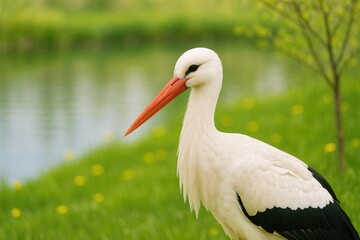 Detailed view of a heron amidst natural spring scenery