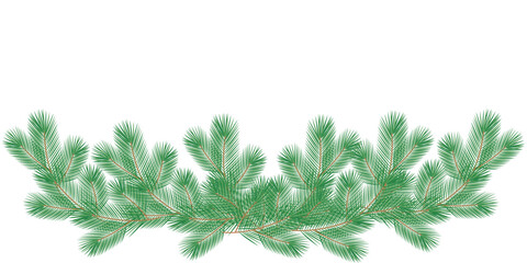 Hand Drawn Pine Twigs Christmas Garland without decorations Bottom Frame Border Copy space Template