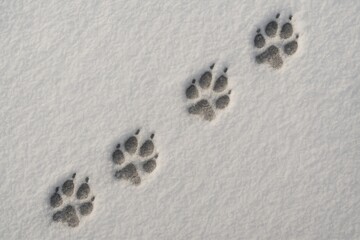 Dog footprints and wolf tracks in the snow